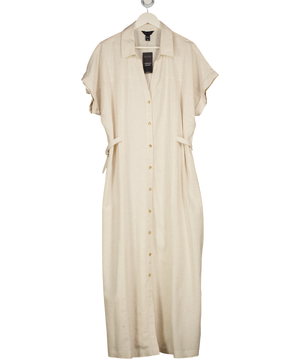 NEW LOOK Beige Stone Linen Blend Shirt Midi Dress UK 18