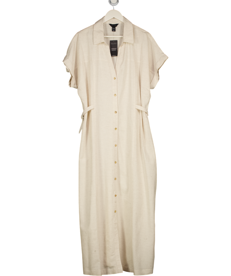 NEW LOOK Beige Stone Linen Blend Shirt Midi Dress UK 18