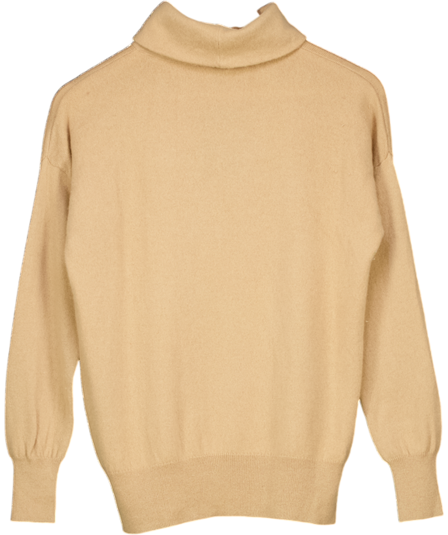 IRIS & INK Beige Roll Neck 100% Cashmere Jumper UK S