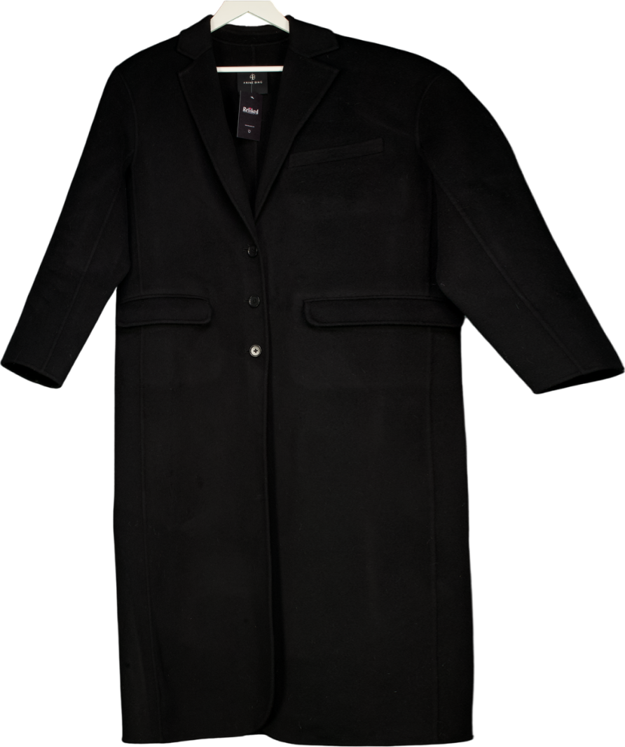 ANINE BING Black Quinn Wool & Cashmere Relaxed Fit Coat UK S