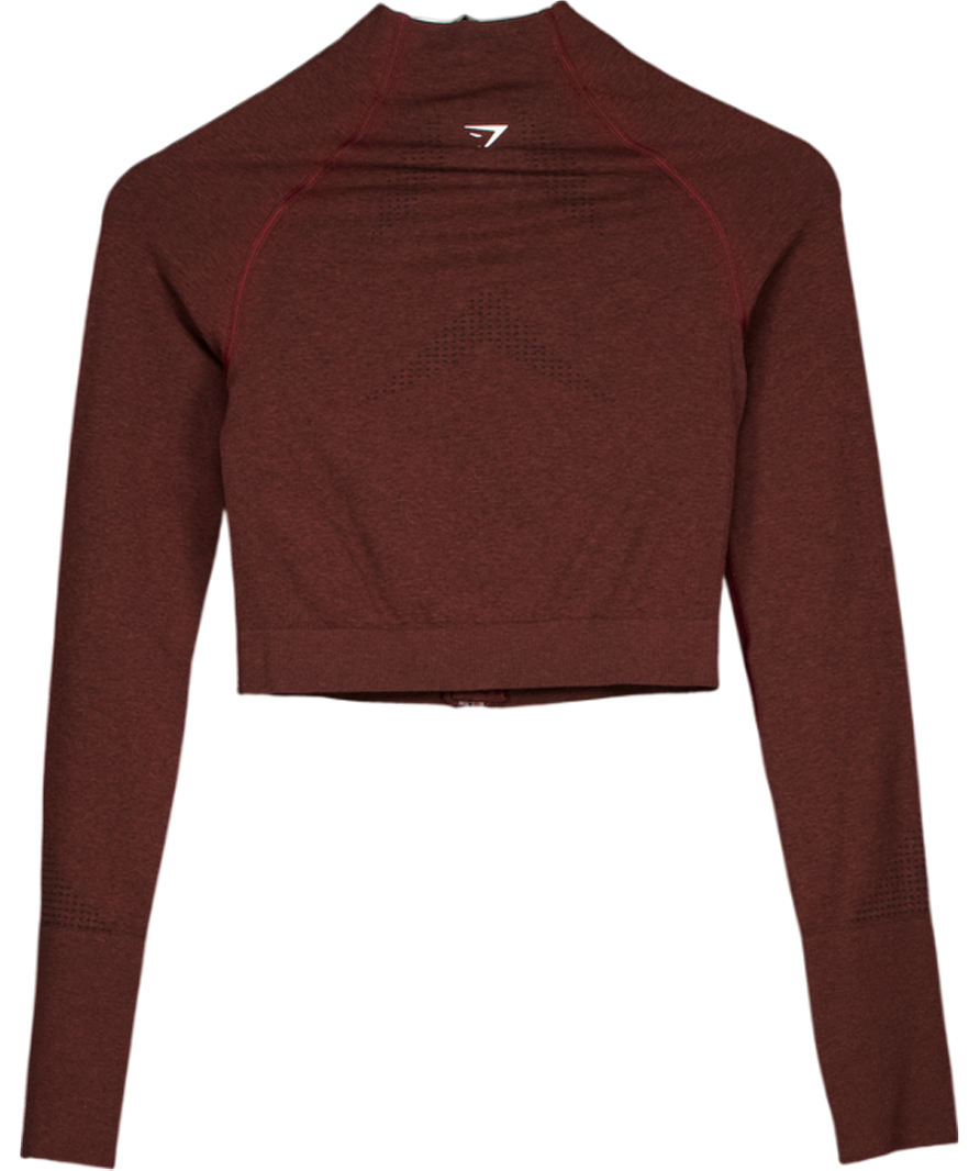 GYMSHARK Burgundy Brown Long Sleeve Seamless Zip Jacket UK S
