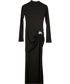 CHATS BY C.DAM Black Waterfall Drape Long Sleeve Margaret Maxi Dress UK 10
