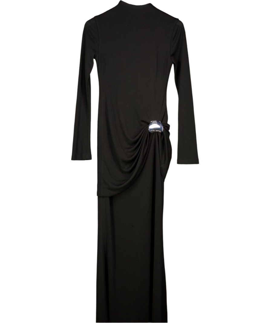 CHATS BY C.DAM Black Waterfall Drape Long Sleeve Margaret Maxi Dress UK 10