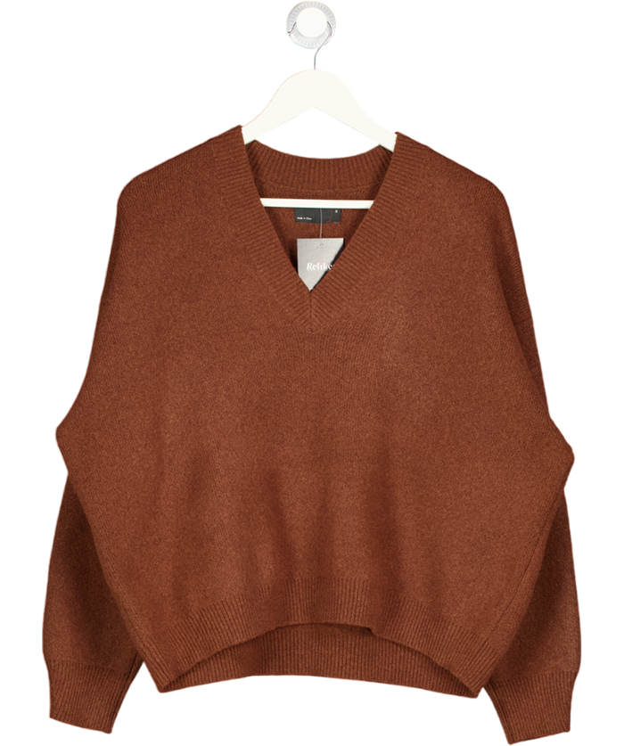 ASOS DESIGN Brown Oversize V-neck Knit UK XS
