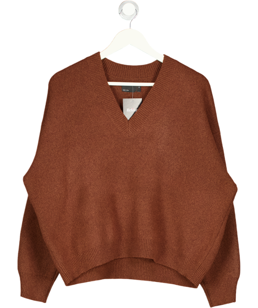 ASOS DESIGN Brown Oversize V-neck Knit UK XS