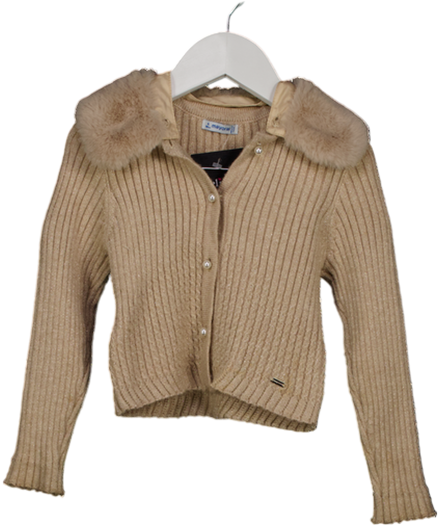 Mayoral Cream Cardigan With Fur Collar 4 Years