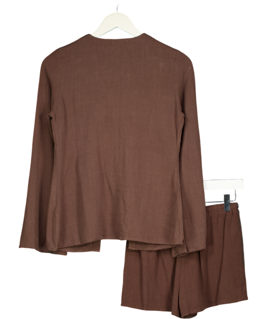 4th & Reckless Brown 2-piece Brwon Tie Front Top And Shorts Set UK XS/S