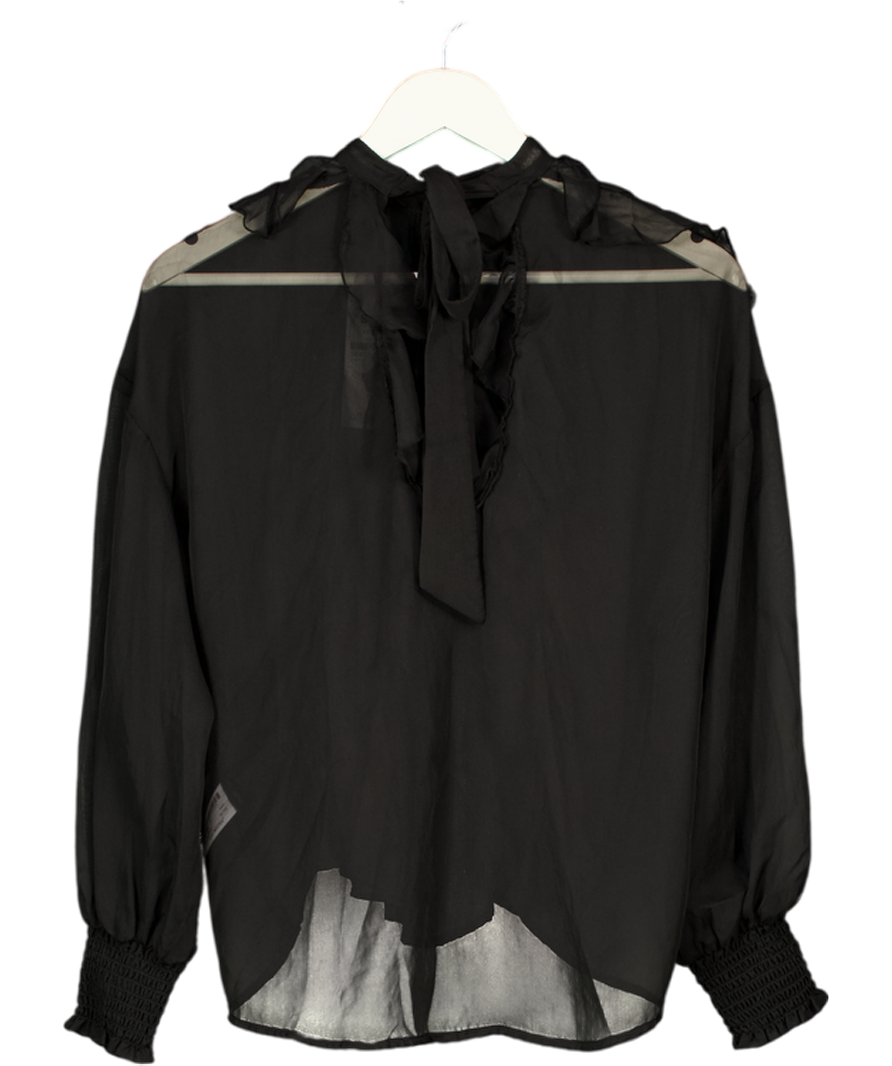 ZARA Black Sheer Chiffon Shirred Cuff Top UK S