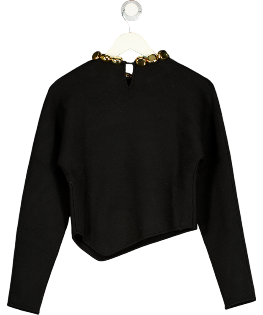 ZARA Black Knit Jumper With Beaded Neckline UK S