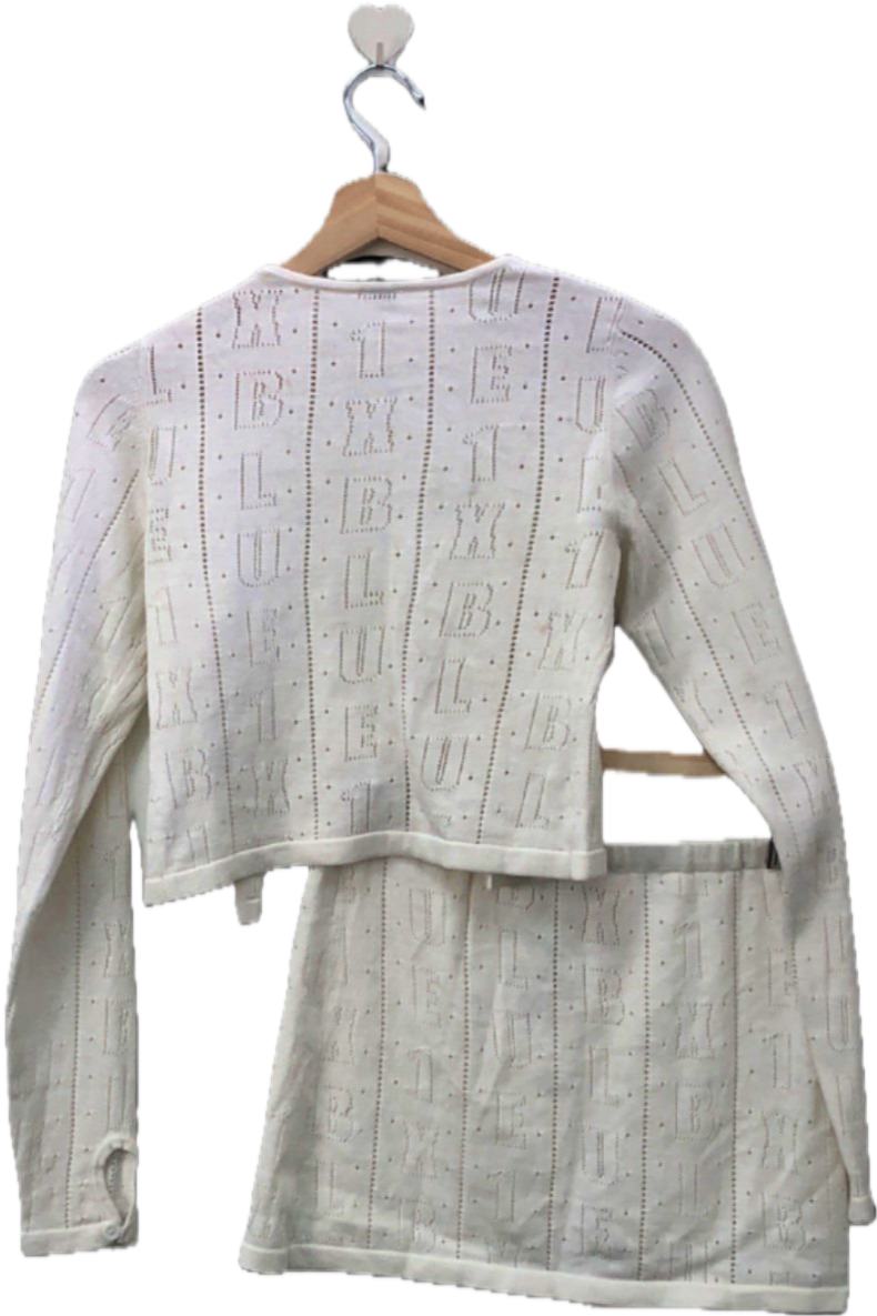 1XBlue White Knitted Lace Cardigan and Skirt Set S