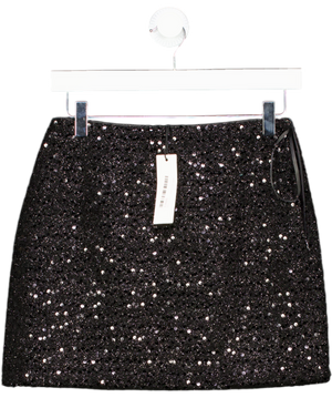 COMMENSE Black Sequin Tweed Mini Skirt UK XS