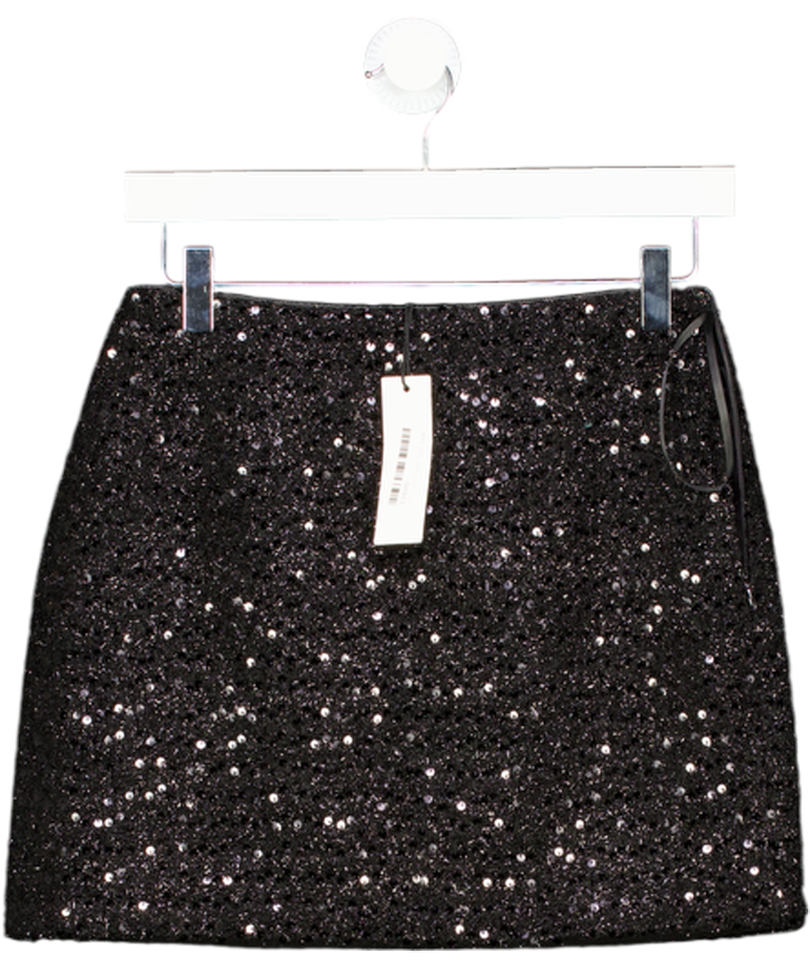 COMMENSE Black Sequin Tweed Mini Skirt UK XS