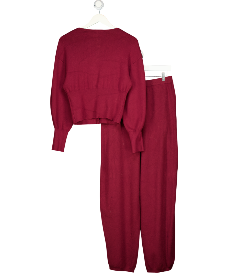 Mars the Label The Knit Button Up Cardigan And Joggers In Burgundy Red UK S/M