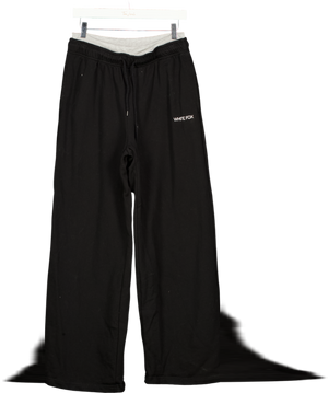 WHITE FOX Off The Field Double Waistband Wide Leg Sweatpants Black UK M