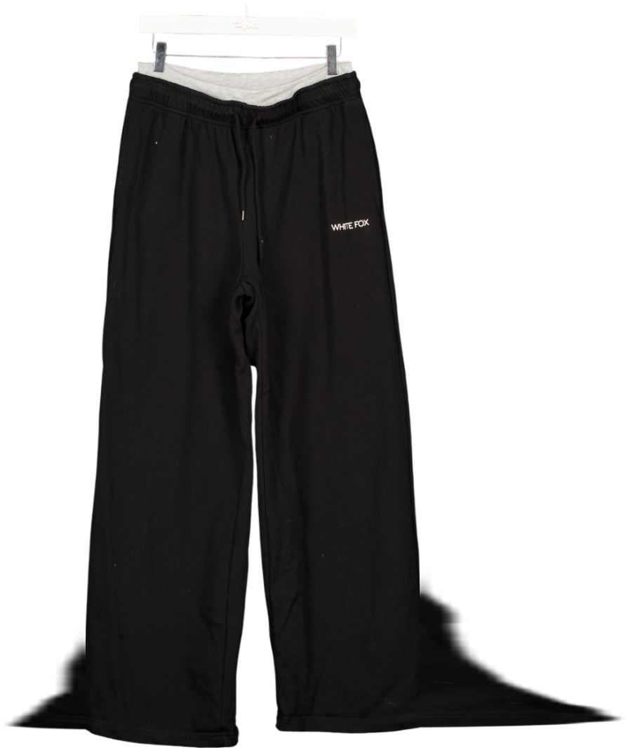 WHITE FOX Off The Field Double Waistband Wide Leg Sweatpants Black UK M