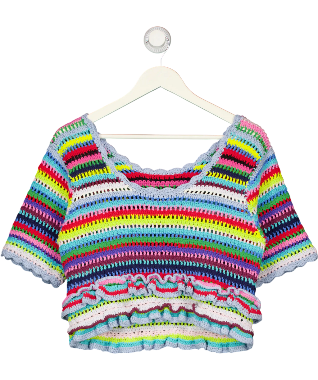 GANNI Multicoloured Top In Striped Crochet UK S