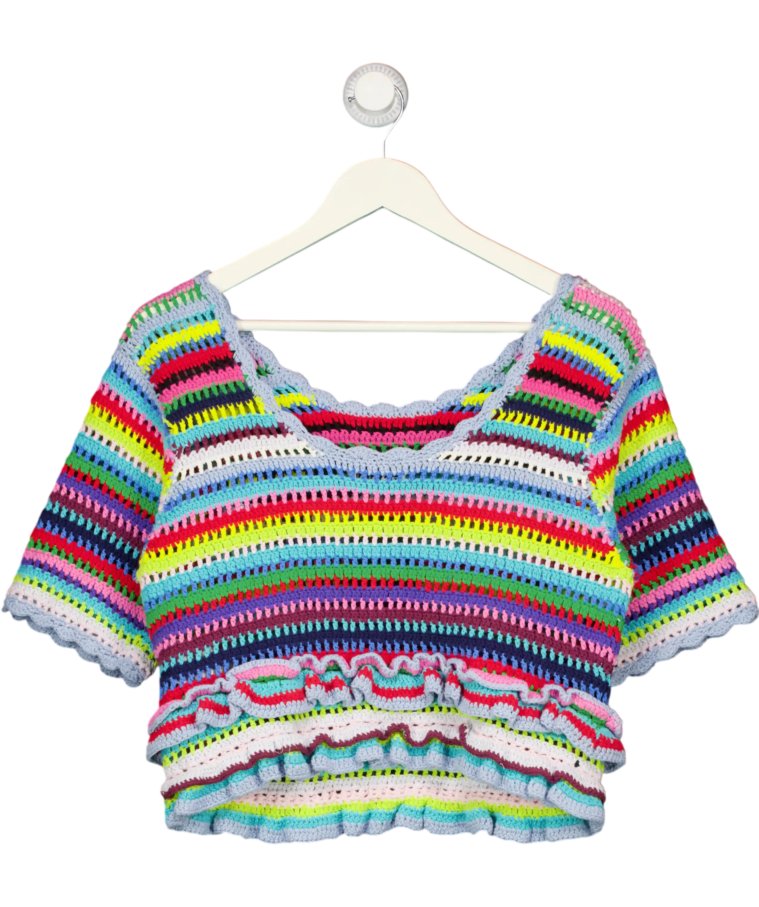 GANNI Multicoloured Top In Striped Crochet UK S
