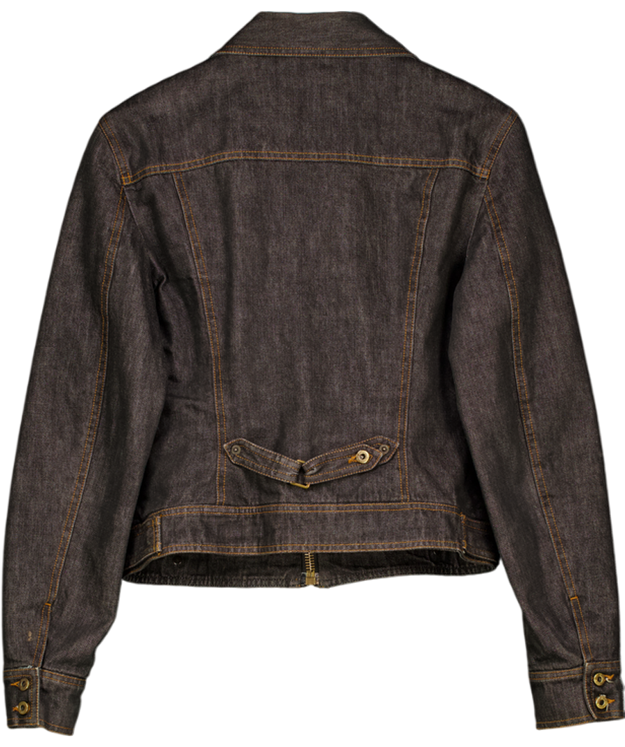 D&G DOLCE & GABBANA Blue Plaid Flannel Lined Denim Zip-up Jacket With Metal Logo Plaque UK S