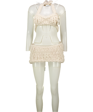 FRAYE THE LABEL Cream 2-piece Knit Mini Skirt And Bra Top UK S