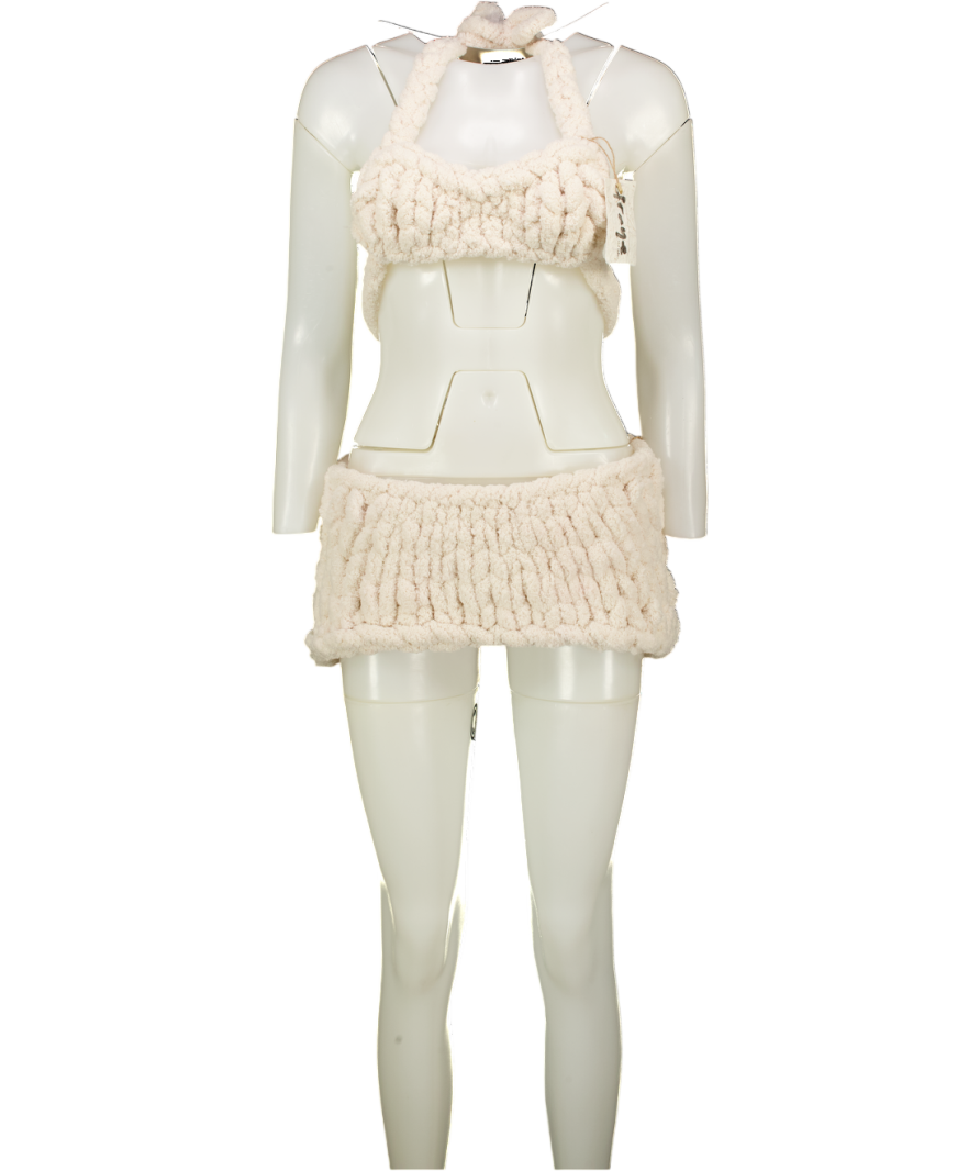 FRAYE THE LABEL Cream 2-piece Knit Mini Skirt And Bra Top UK S