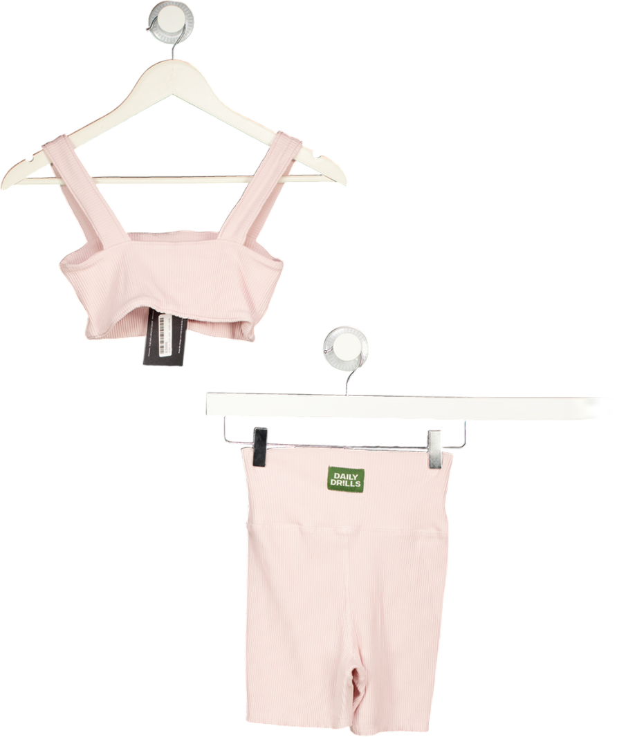 Daily Drills Pink Ribbed Cycling Short Co Ord UK S