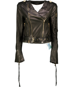 BALMAIN PARIS Black Butter Soft Leather Biker Jacket With Gold Hardware Fr38 UK 10