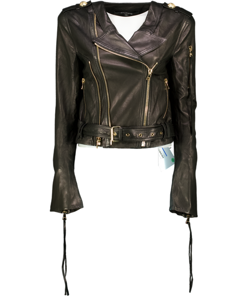 BALMAIN PARIS Black Butter Soft Leather Biker Jacket With Gold Hardware Fr38 UK 10