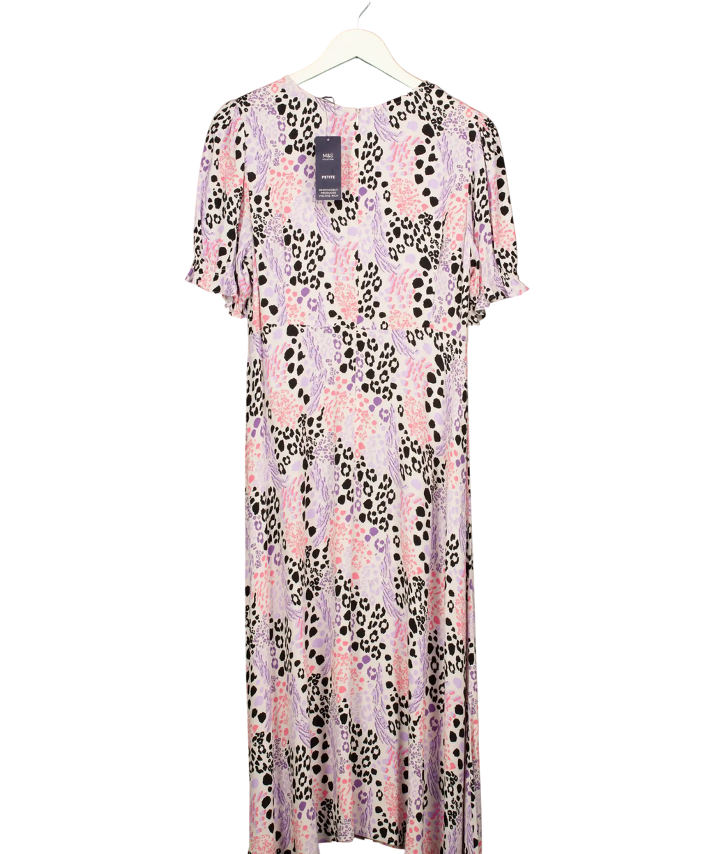 M&S Collection Animal Print Purple Mix Midi Dress - Petite UK 16