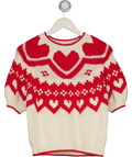 BODEN Margot Puff Sleeve T-shirt Warm Ivory  / Red Hearts UK S