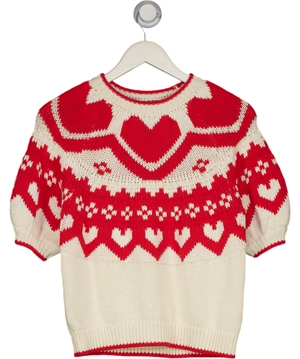 BODEN Margot Puff Sleeve T-shirt Warm Ivory  / Red Hearts UK S