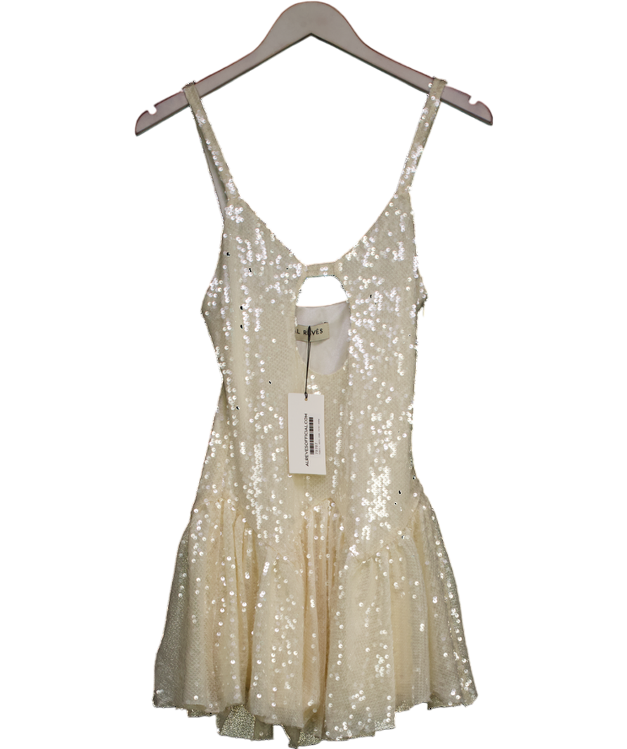 AL REVES Cream Gilda Sequin Short Dress UK S