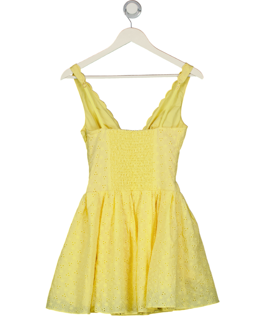 Oh Polly Sabina Broderie Anglaise Bow-detail A-line Mini Dress In Pastel Yellow UK 6