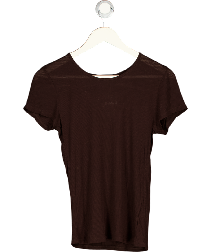 LESET Chocolate Brown Ribbed Cotton-jersey T-shirt UK S