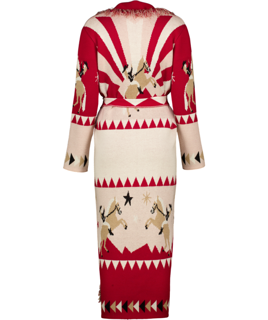 HAYLEY MENZIES Red Merino Wool Long Sunrise Rodeo Cardi-coat Red, Beige And Pink UK S