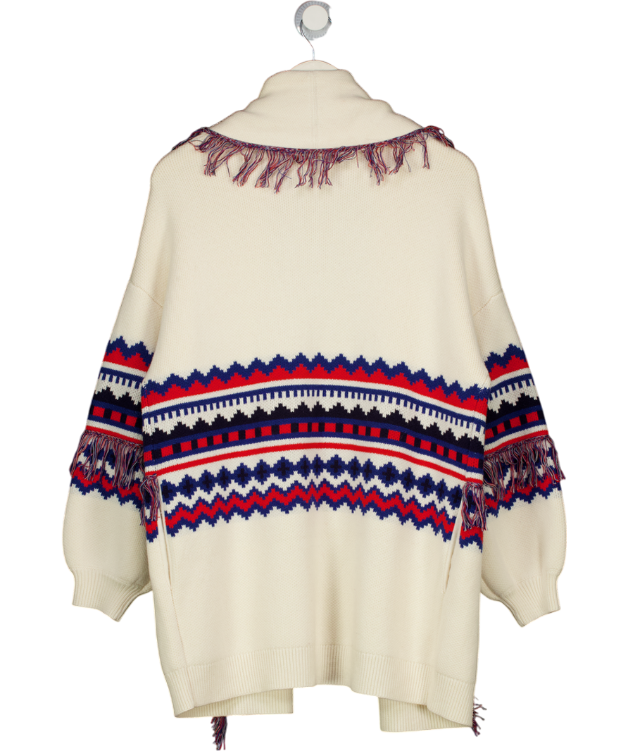 BODEN Fringed Jacquard Cardigan Warm Cream Melange UK M