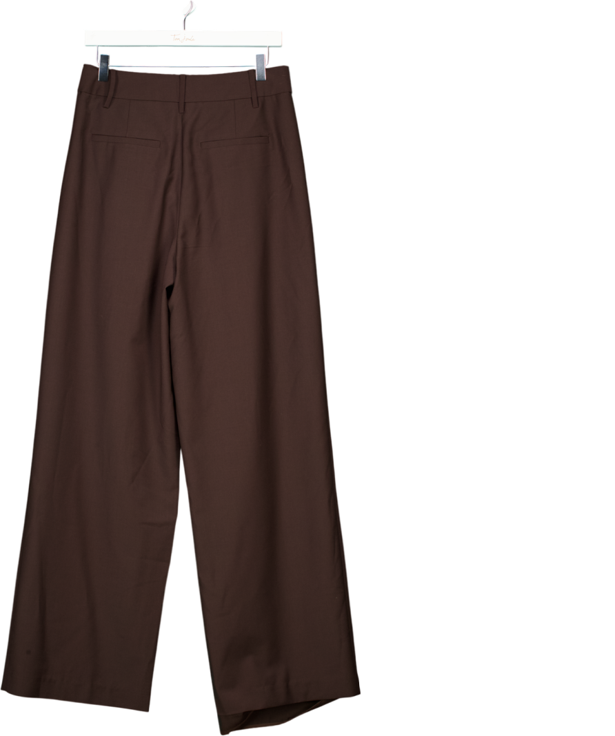 Tibi Chocolate Brown Pleated Wide Leg Trousers UK 6