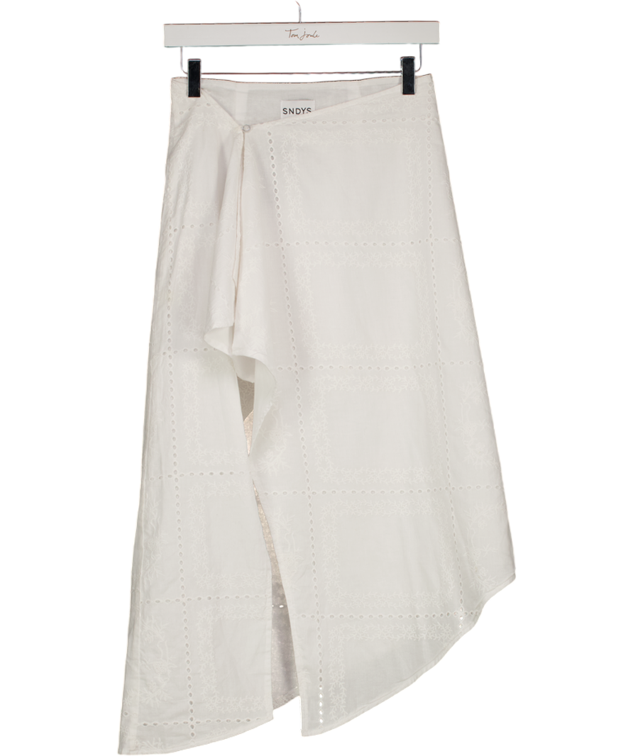 SNDYS. White Broderie Lace Wrap Midi Skirt UK XS