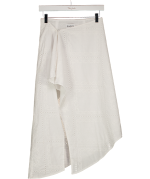 SNDYS. White Broderie Lace Wrap Midi Skirt UK XS