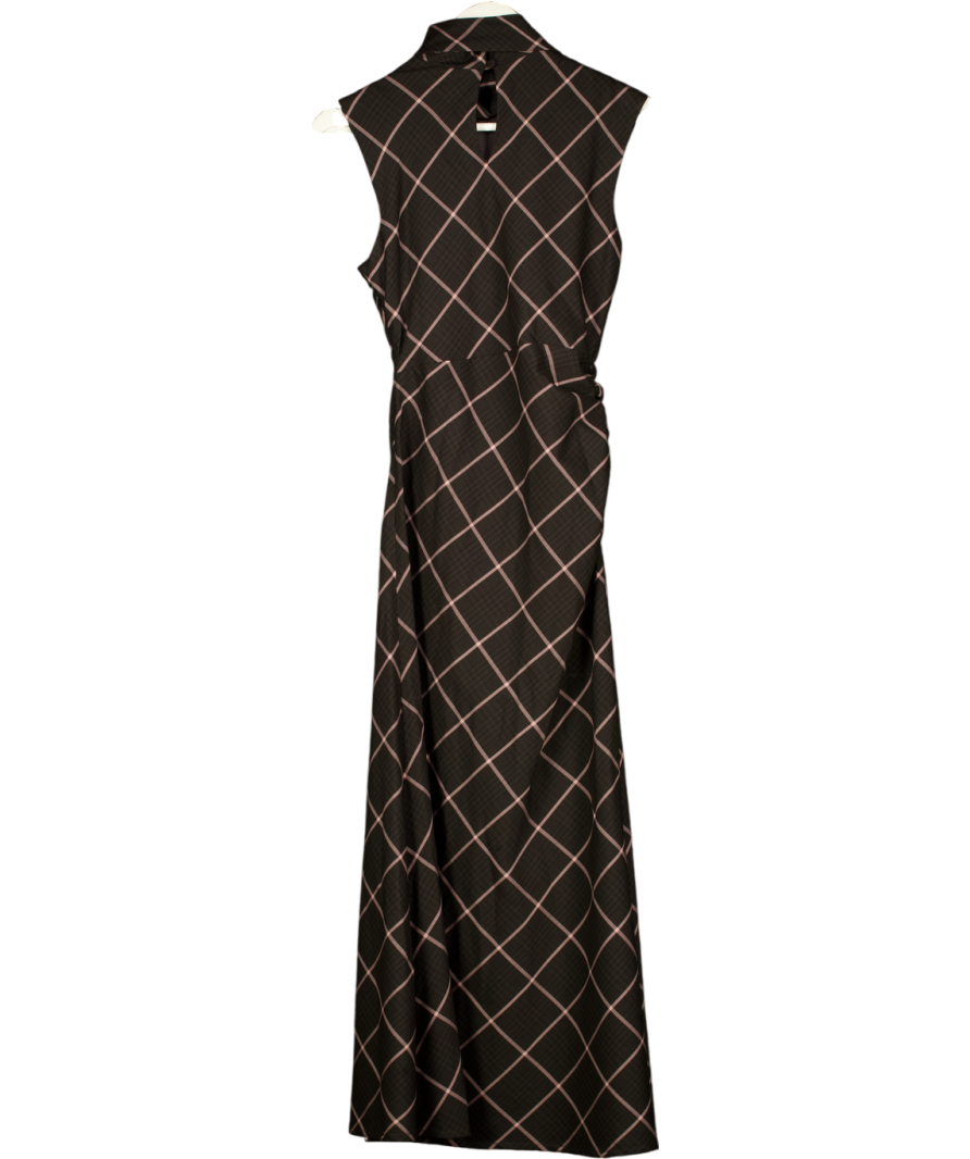 RIVER ISLAND Grey Pink Check High Neck Midid Dress UK 8
