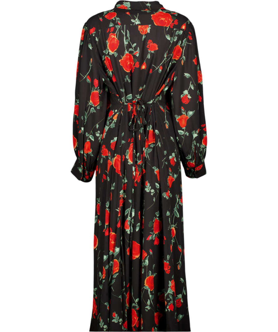 RIXO Black Back Rose Print Maddison Midi Dress UK 22