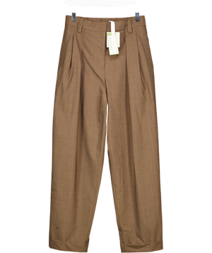 LILYSILK Havana Brown Wool Silk Blend Barrel Pants UK 6