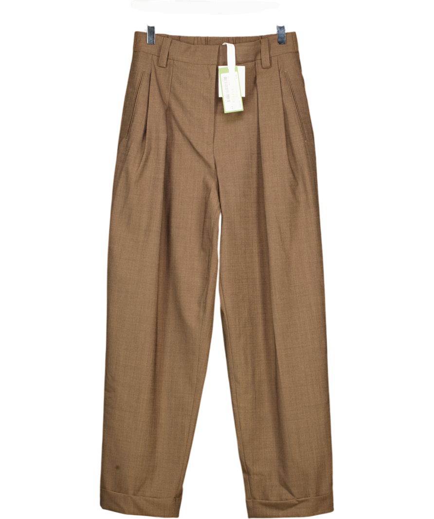 LILYSILK Havana Brown Wool Silk Blend Barrel Pants UK 6