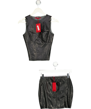 coucoo Black Faux Leather Sleeveless Top (xs) And Mini Skirt (m) Set UK S/M