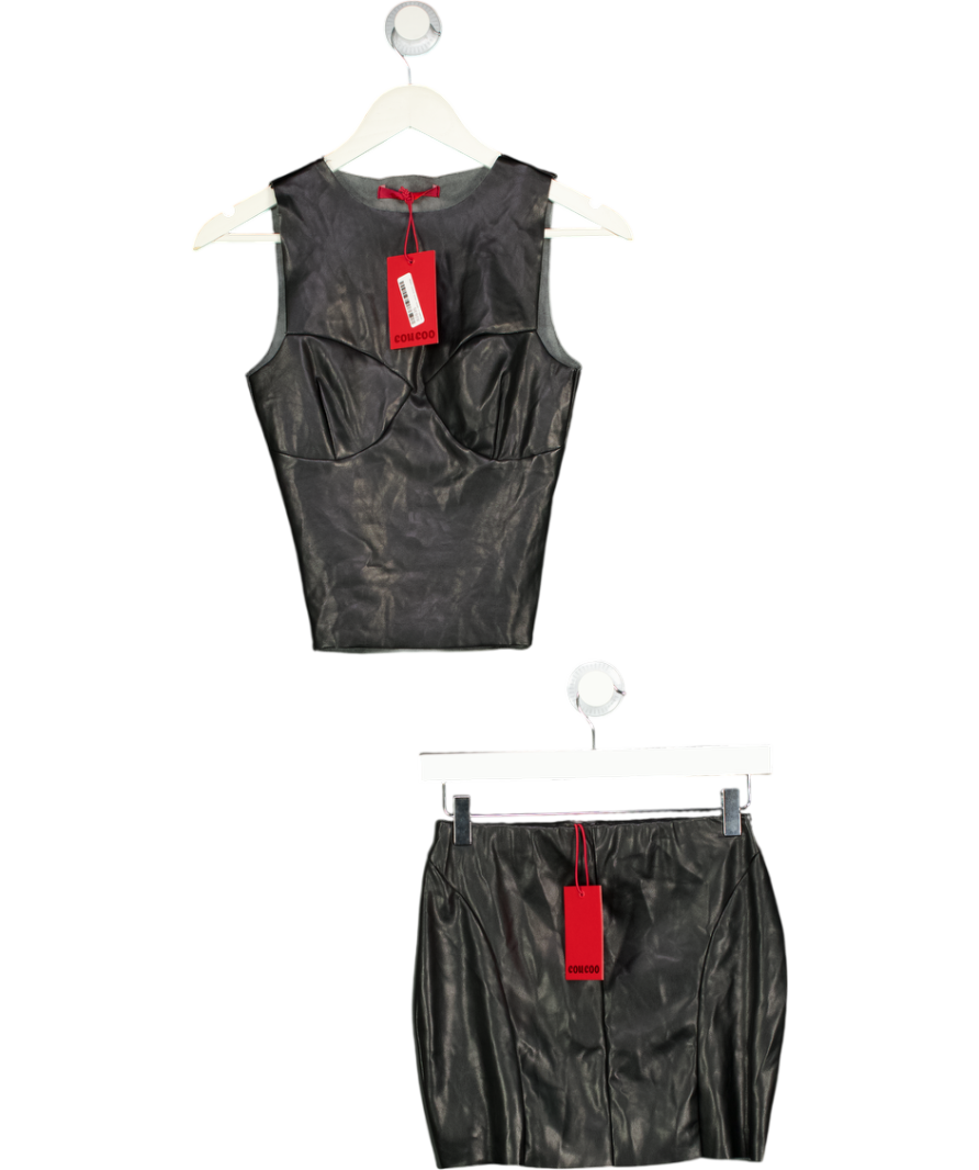 coucoo Black Faux Leather Sleeveless Top (xs) And Mini Skirt (m) Set UK S/M