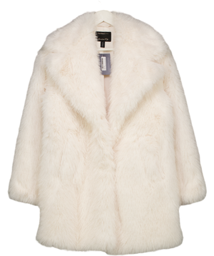 River Island White Mid Length Faux Fur Coat UK S