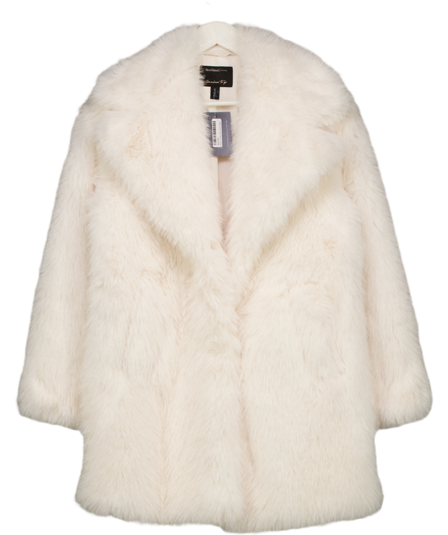 River Island White Mid Length Faux Fur Coat UK S