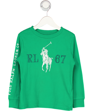 POLO RALPH LAUREN Green Large Pony Thong Sleeve Logo Top 4 Years