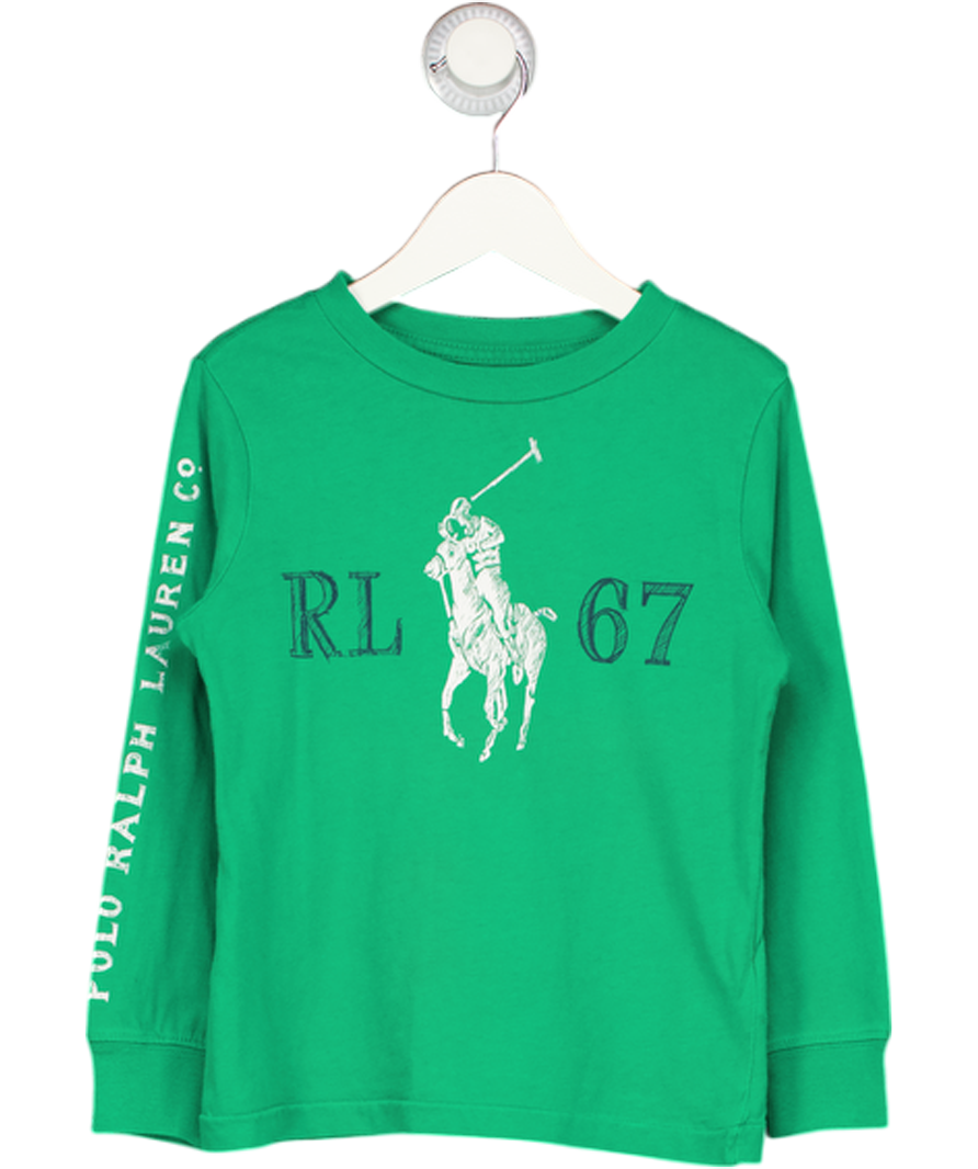 POLO RALPH LAUREN Green Large Pony Thong Sleeve Logo Top 4 Years