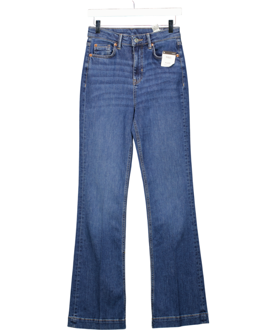 M&S Mid Blue High Rise Flare Jeans - Long Length UK 8