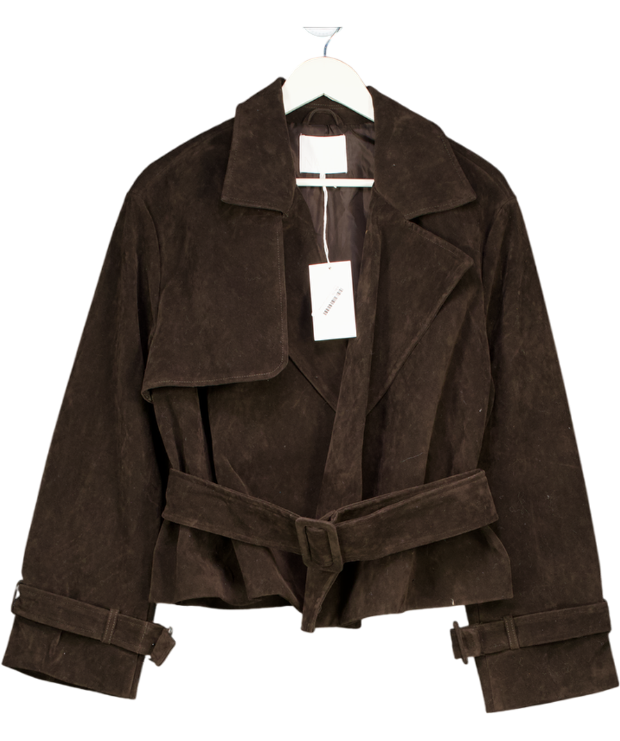 NA-KD Brown Faux Suede Short Trenchcoat UK 8